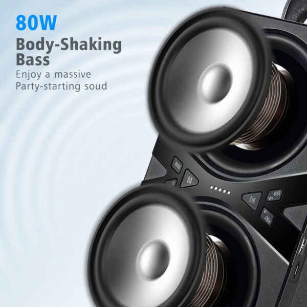 Altavoces Bluetooth, altavoz portátil Wireless TWS con luces, Subwoofer de 100dB de 80W (Peak) Stone Sound, Bassup Technology, Long Play Time for Outdoor Party - Imagen 2