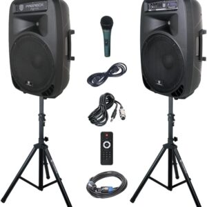 Party Proreck 15 Portable de 15 pulgadas 2000 Watt 2 vías Sistema de altavoz PA Conjunto combinado con Bluetooth/USB/SD Radio/FM Radio/control remoto/LED Light
