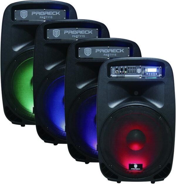Party Proreck 15 Portable de 15 pulgadas 2000 Watt 2 vías Sistema de altavoz PA Conjunto combinado con Bluetooth/USB/SD Radio/FM Radio/control remoto/LED Light - Imagen 2