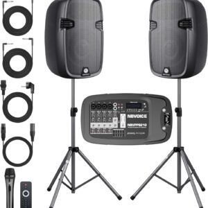 Sistema profesional de PA profesional de 10 "600W con paquete de DJ mezclador, altavoces de Portabel Sistema de sonido Bluetooth de 2 vías con USB SD XLR 1/4" RCA Inputs-Home/OutdoorParty